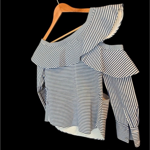 Self-Portrait size 2 EUC worn once Blue and White Striped Ruffle asymmetrical - Picture 12 of 15